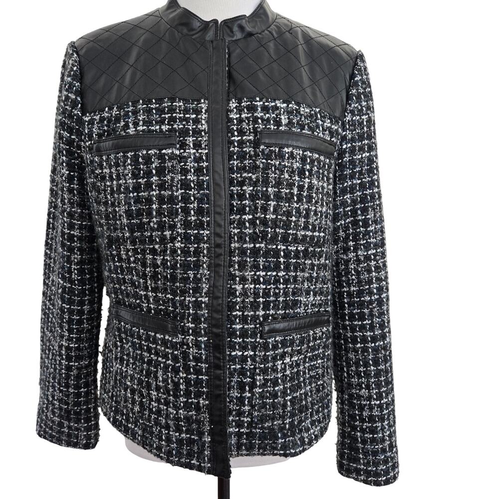 Axcess by Liz Claiborne Tweed Jacket Black White Faux Leather size Large Career